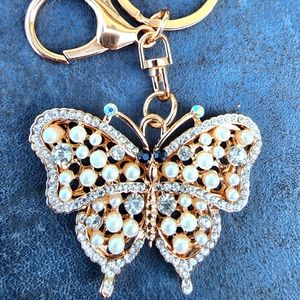 🦋 Crystal & Pearls Key Ring - Bag Charm